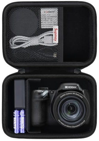 Supmay custodia di trasporto dura per foto camera digitale Kodak PIXPRO AZ405 / AZ528 / AZ425 / AZ255 / AZ401, Borsa di viaggio con tasca in rete per batteria, Cavo USB, Nero