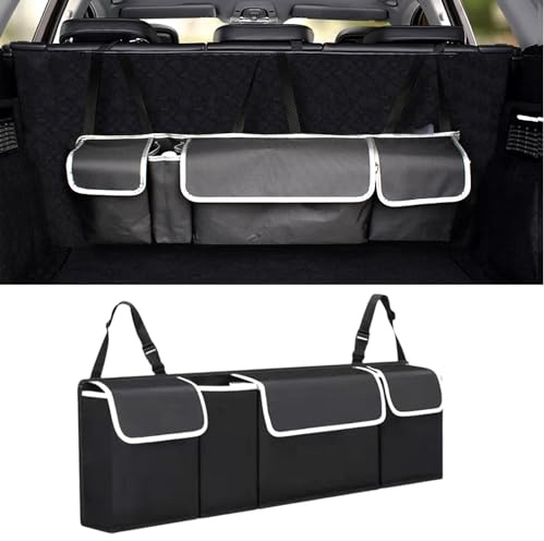 Auto Kofferraum Organizer, Auto Aufbewahrungstasche, Rücksitz Kofferraumtasche mit 4 Taschen, Aufbewahrungsbox Kofferraum Organizer Autotasche mit Klett Kofferraum Taschen Faltbar, Wasserdi
