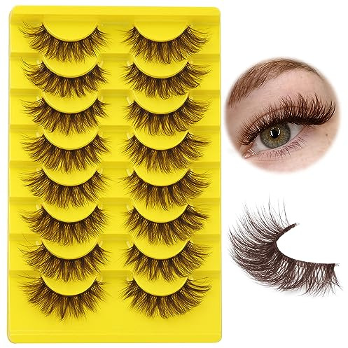 ALICE Cat Eye Lashes D Curl Russian Strip Lashes 17mm Fluffy False Eyelashes Clear Band Eyelashes Dramatic Faux Mink Lashes 8 Pairs
