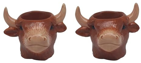 The Leonardo Collection Lot de 2 coquetiers en céramique avec motif vache des Highlands rustique | Vaisselle de style ferme de campagne | Idéal pour le petit déjeuner, le brunch ou une utilisation