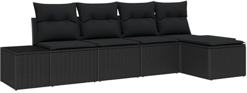 vidaXL Trädgårdsoffset med kudde 5 pcs Svart konstrotting, Trädgård och Terass, Modern Rattansoffa, Lätt Modulsäten, UV-Skyddad Utesoffa, Flexibel Loungemöbel