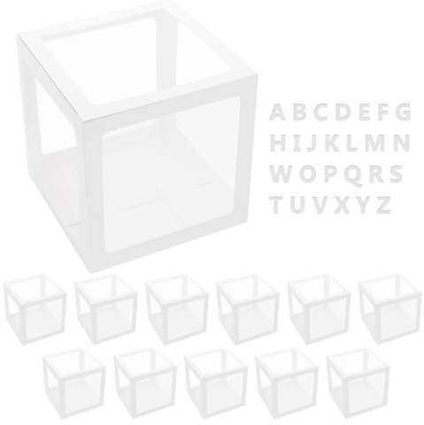 SINJEUN 12 cajas de globos cuadradas de 30 x 30 x 30 cm, transparentes, transparentes, para fiestas, bodas, cumpleaños