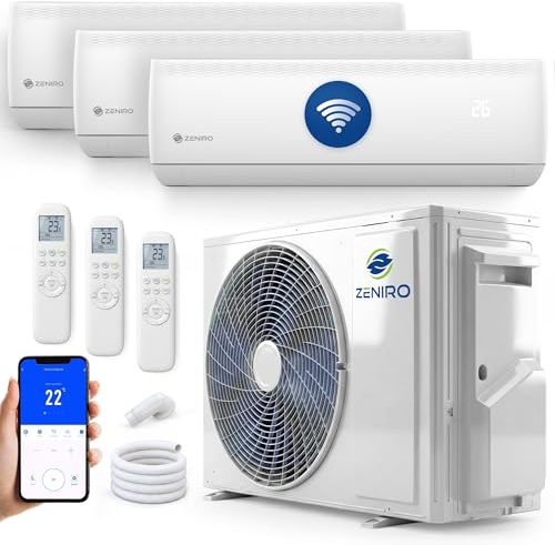 ZENIRO Multisplit Klimaanlage 3 Innengeräte Set (3 x 2,6kW) Klimagerät Air Conditioner mit Heizfunktion 21000 BTU 6,2kW A++ WiFi/App-Steuerung 4D AirFlow Heizen bis -20°C Vorgefüllt R32