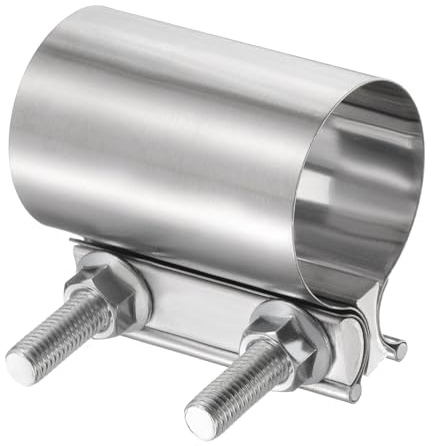 sourcing map Stainless Steel Lap Joint Band Exhaust Clamp 50-56mm | Clamp Exhaust Pipes Connection,with M10x55 Screws,for Car Muffler Elbow Pipes