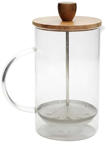 HowHomely Cafetière à piston en verre NATURO 850 ml - Cafetière à piston avec poignée en bois - Machine à café manuelle en verre - Pour café filtre expresso froid