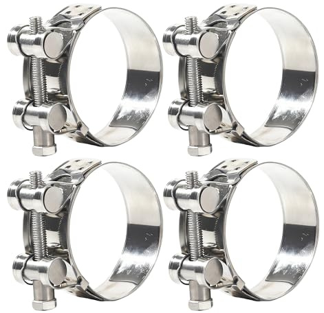 4Pzs Abrazaderas de Manguera Acero Inoxidable 304 con Perno en T 52-55mm Alta Presión Ajustables con Tuerca Autoblocante para Turbo Radiador Escape Moto Automóvil