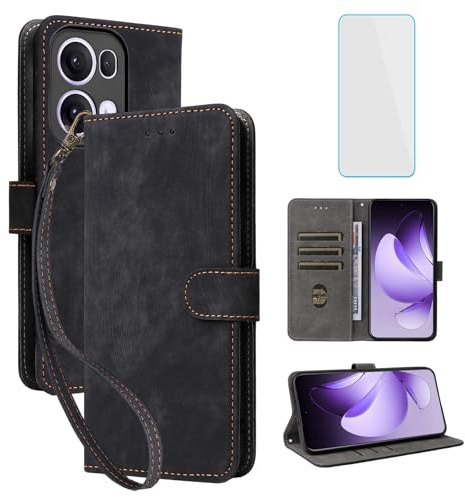 RFID Wallet Phone Case for OPPO Reno 13 Pro 5G Reno13Pro Black | with Screen Protector,Leather Flip Cover,Card Slot,Kickstand,Women Men Mobile Phone Case for OPPO Reno13 Pro Reno13Pro