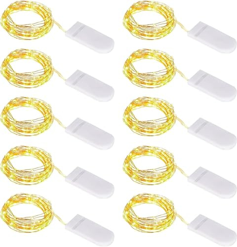LustLocke 10 Stück LED Drahtlichterkette Batterie, Lichterkette Klein mit Batterie, 1M 10 Micro LEDs Lichterkette LED Lichterkettes Batteries Kupfer Drahtlichterkette, für Party Dekor, Warmweiß (10)