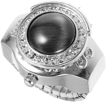 Gadpiparty Modische Ringuhr mit Ständer Quarz Fingeruhr im Fingerring Stil Dekorativ und Bequem Silber für Frauen und Festivals