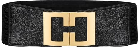 Tucnoeu 1 Stück Stretchgürtel Schwarz, Taillengürtel Damen, Stretchgürtel Damen Schwarz Gold, Damen Gürtel Breit für Elegante Outfits Party