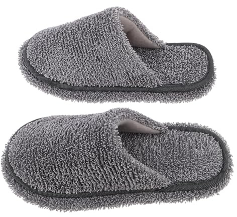 PENIKOKO Wischmopp Hausschuhe Unisex Mopp Pantoffeln Grau Waschbare Mikrofaser Bodenreinigungspantoffeln für Fliesen Hartholz und Parkett Abnehmbare Moppschuhe für Geräuscharmes