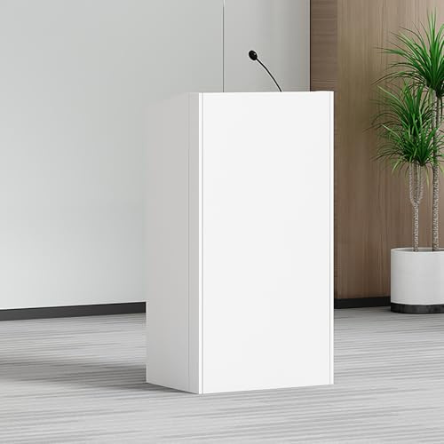 JIANSMZ Wooden Portable Podium Stand with Reading Platform and Open Storage Foldable Lectern Stand for Churches Classroom Conference Wedding White
