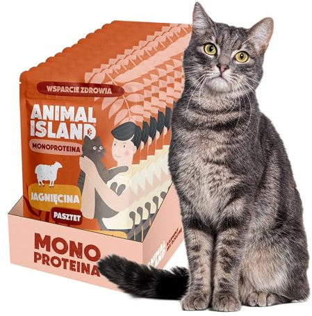 Animal Island Aliment Complet Monoprotéiné pour Chat Adulte Morceaux en Sauce Agneau Bœuf Volaille avec Bouillon Sachet, 10 x 100g