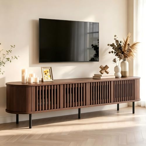 VILUXE Mueble bajo para TV con 4 puertas, 178 cm, nogal | Mueble bajo para TV con puertas laminadas, MDF efecto nogal, para salón, dormitorio, hogar familiar