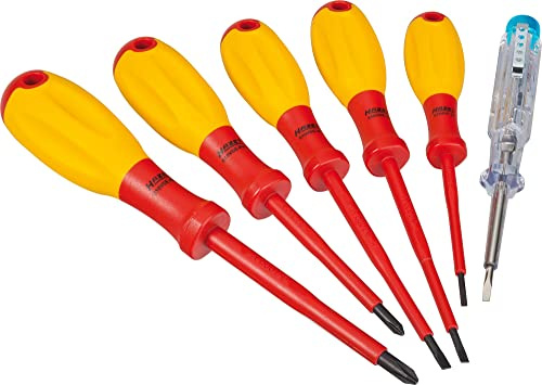 HAZET Elektriker-Schraubendreher-Satz 810/6VDE I 6-teiliges Set mit Kreuz-, und Schlitzschraubendreher in verschiedenen Größen, sowie einen Spannungsprüfer | 810/6VDE, Schraubendrehersatz