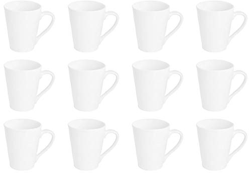 Argon Tableware White Coffee Mug Set of 12-285ml Premium Porcelain Cups - Durable Dishwasher Safe Mugs for Latte, Cappuccino, Tea, Hot Chocolate and Everyday Hot Drinkware at Home or Office