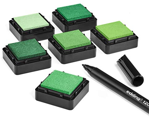 KATINGA Stempelkissen (6er Set) mit Stift für Fingerabdrücke, zum Basteln und zum kreativen Gestalten (6er GRÜN)