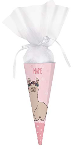 Striefchen® Schultüte mit Namen für Erstklässler mit Lama Motiv perfekt für den Schulstart fertig gebastelt 28 cm