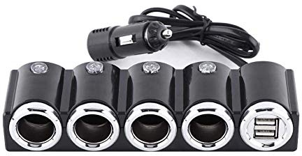 Car Cigarette Lighter Splitter Socket, DC 12V/24V USB 4 Way Car Cigarette Lighter Socket Splitter Power Adapter Popular Black