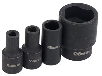 Neilsen CT4027 4-Piece Fuel Pump Socket Set – 3/8” & 1/2” Drive, Triangular Nut Profile (6.5mm, 7.5mm, 13mm, 26mm) – Chrome Molybdenum Steel – for TDI Diesel Pump Repairs