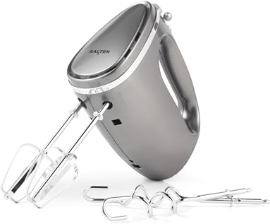 Salter EK4249GUNMETAL Cosmos Hand Mixer – Electric Baking Whisk, 5 Speed With Turbo Setting, Eject Function, Easy Cleaning, Includes 2 x Stainless Steel Mixing Beater and Dough Hooks, Grey, 300W