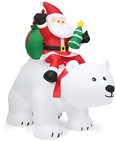 GOPLUS 200 cm aufblasbarer Weihnachtsmann auf Eisbär, aufblasbare Weihnachtspolarbär mit LED & wackelndem Kopf, Weihnachtsfigur Lebensgroß, Weihnachtsdeko aussen XXL für Garten Dekoration