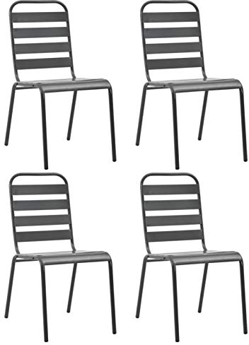 Tidyard 4er Set Gartenstuhl Stapelstuhl Bistrostuhl Balkonstuhl, Dunkelgrau, 42 x 63 x 84 cm