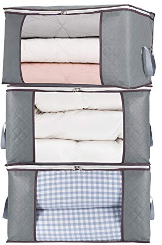 combocube 3Pcs Zippered Storage Bag for Closet King Comforter, pillow, quilt, bedding, Clothes, Blanket Organizers with Large Clear Window & Carry Handles Space Saver
