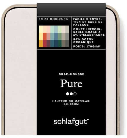 Schlafgut Pure Spannbettlaken 180x200cm bis 200x220cm - 95% Biobaumwolle, 5% Elasthan, Oeko-TEX Zertifiziert, Sand Light, Matratzenhöhe bis 35cm