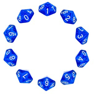 Deolven tärning D10, 10 st transparent blå polyhedral Dice, 10 sidor klar kub för DND MTG RPG dungeons och dragons party