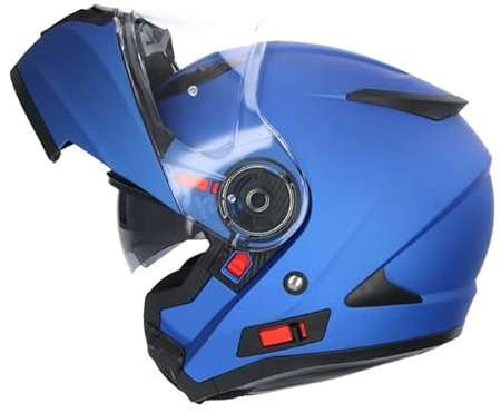 Casque de moto de marque Shiro Sh580 bleu mat casque intégral ECE homologué casque de moto visage complet double avant rabattable pour homme adulte femme (Small)