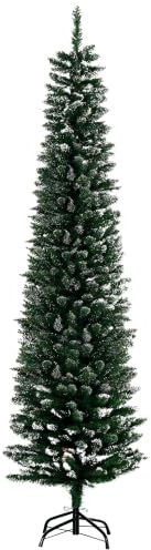 HOMCOM 6FT Artificial Snow Dipped Christmas Tree Xmas Pencil Tree Green | Holiday Home Indoor Decoration, Foldable Black Stand