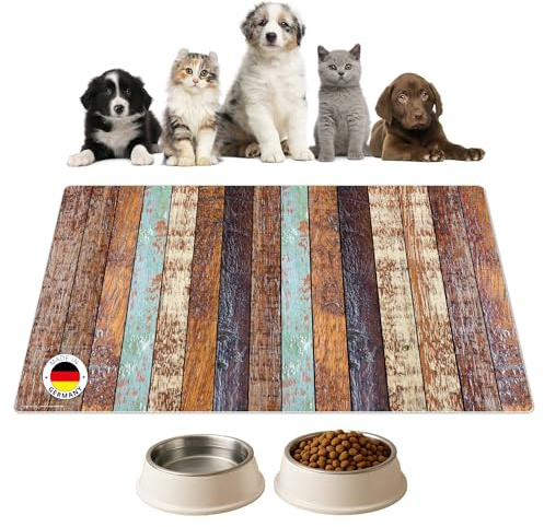 Napfunterlage | Futtermatte für Hunde und Katzen „Holzoptik gestreift“ aus Premium Vinyl - 60x40 cm – rutschhemmend, abwaschbar, reißfest - Made in Germany