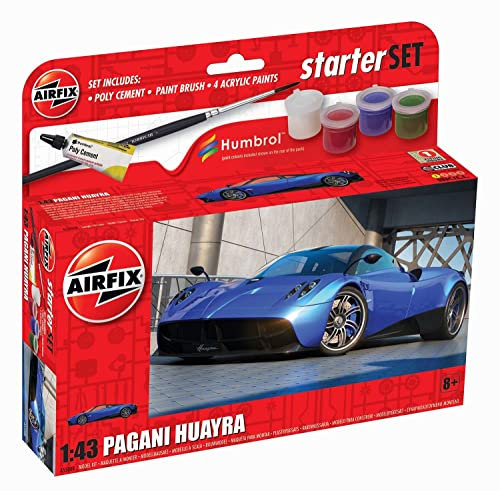 Airfix Starter Set - A55008 Pagani Huayra Model Building Kit - Plastic Model Car Kits for Adults & Children 8+, Set Includes Decals, Humbrol Acrylic Paints, Brushes & Poly Cement - 1:43 Scale Model