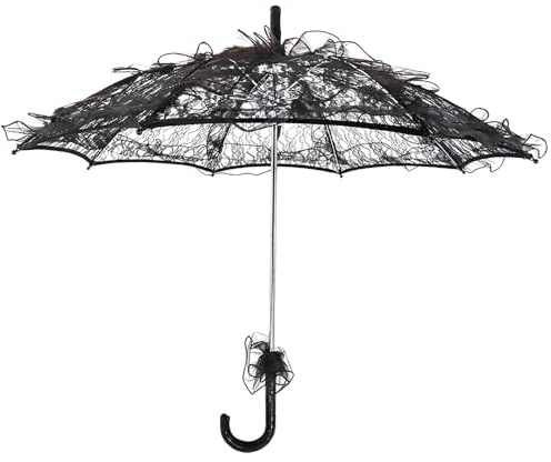 Lace Parasol Wedding Umbrella Lace Parasol Umbrella for Women, Wedding Handheld Lace Parasol Umbrella for Lady Women Party Decor Dancing Photography Prop(Black)