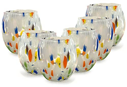 Gocce di Murano 6 verres à vin travaillés selon la tradition des artisans de Murano, verre soufflé et travaillé à la main 200 ml - Verres à vin élégants et précieux