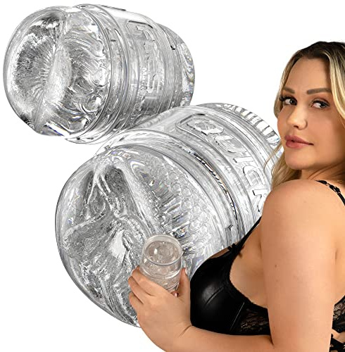 Fleshlight - Quickshot Mia Malkova - Ḿáṣtṵrḇáḑőr Máṣcṵlinő Real - Textura Superskin - Diseño Compacto y Transparente - con 2 Orificios de Entrada - Placer Extremo