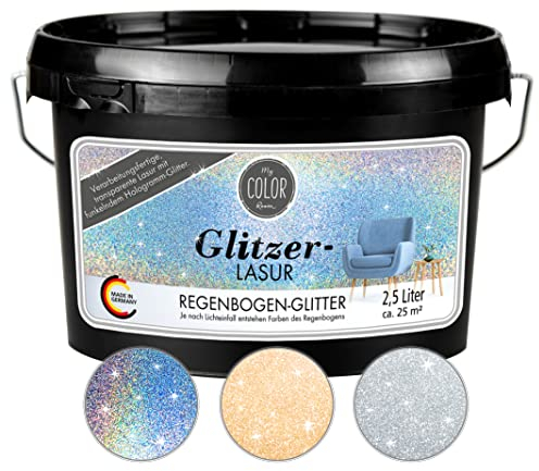 My COLOR Room Glitzer-Lasur (2500 ml, Hologramm) - Transparente Wandfarbe für Wandgestaltung Mit Glitzer-Effekt im Innenbereich - Dekorationslasur Made in Germany