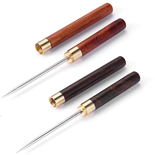 2 Pack Stainless Steel Ice Picks with Safety Cover, 9-inch Pick Tool for Breaking Ice, Non-slip Wooden Handle for Easy to Grip, for Kitchen, Bars, Bartender, Picnics, Camping, & Restaurant