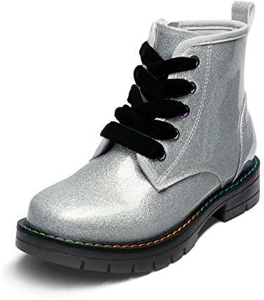 DREAM PAIRS Unisex Kinder Stiefelette, Glitzernde Klassische Stiefel für Kinder, Herbst & Winter, Silber Pu, Größe 26.5 EU, Modell SDBO2220K