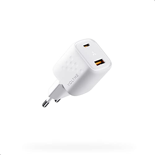 VOLTME Caricatore USB C 30W 2-Porte Caricatore Rapido Bianco, Alimentatore Presa USB Caricabatterie Multiplo PD3.0 e QC3.0 USB Compatibile per iPhone 14 13, MacBook Air/Galaxy/iPad/Pixel/Xiaomi, ecc