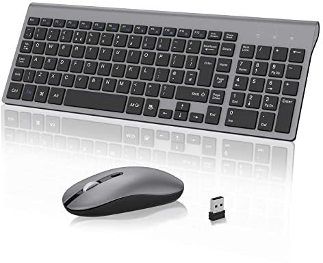 Wireless Keyboard Mouse Combo, cimetech 2.4G Ultra-Thin Keyboard and Mouse Set with Sleek Ergonomic Silent Design & Stable Connection for Windows PC Laptop Computer (QWERTY UK Layout, Gray)
