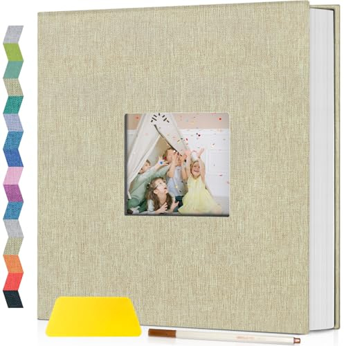 Popotop Fotoalbum zum Selbstgestalten Einkleben,60 Seiten, DIY-Scrapbook, Album für 10 x 15 cm, 20 x 25 cm, Leineneinband, Erinnerungsbuch für Baby-Hochzeit, mit Schaber und Metallstift