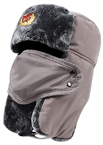 Russische Mütze Sowjetisches Militär Russischer Pilot Trappermütze Winter Outdoor Skimütze Warme Mütze Herrenmütze Winter Dickes Leder Warm, Dunkelgrau, Einheitsgröße