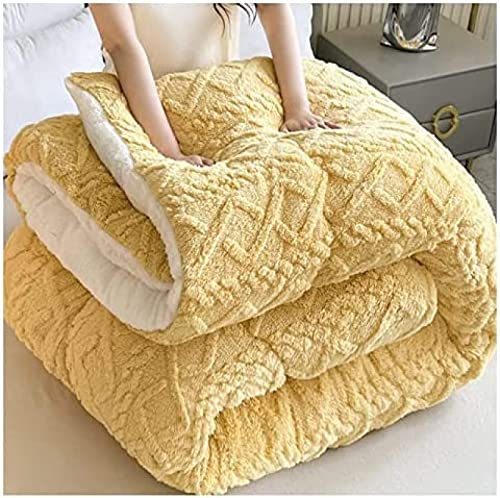 Pealihuy Winterbettdecke, Flanell-Mikrofaserdecke, Flauschige Kaschmir-Steppdecken, Dicke Warme Winterdecke, Weiche Warme Bettdecke, Dicke Lamm-Kaschmirdecke,Gelb,220 × 240 cm (5 Kg)