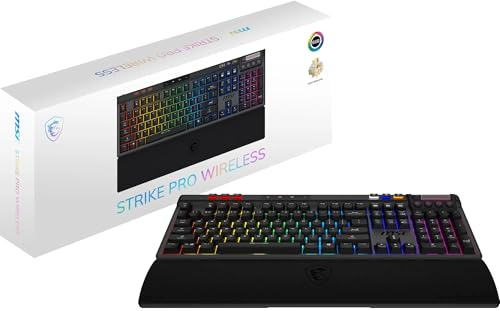 MSI STRIKE PRO WIRELESS - Silent Mechanical Gaming Keyboard, Silent Tactile Switches, Hot Swappable, PBT Keycaps, 2.4GHz, Bluetooth, Per-key RGB Mystic Light, 4200mAh Battery, US layout, Full-Sized