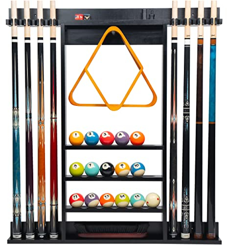 Billmart Wall Mount Pool Stick Holder, Solid Wood Billiard Pool Cue Rack