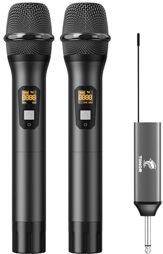 TONOR Drahtloses Mikrofon, UHF Dual Kabelloses Metall Dynamisches Mikro System mit wiederaufladbarem Empfänger, für Karaoke, Hochzeit, DJ, Party, Rede, Kirche, Klassen, 60m (TW630), Schwarz