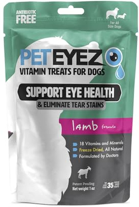 PetEyez Tear Stain Remover Vitamin Treats for Dogs - Support Eye Health & Reduce Itching & Tear Stain Buildup - 100% Natural Dog Treats with Superfoods, Antioxidants & Nutrients - Lamb Flavor - 1oz