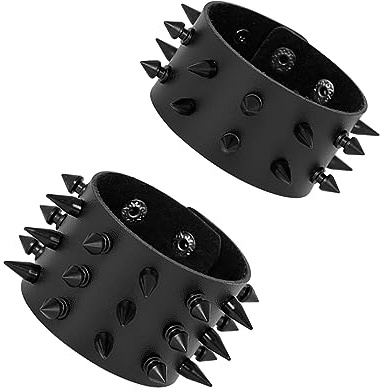 Manfnee Punk Lederarmband Spike Rock Nietenarmband von Männer Frauen Gothic Armbänder Schwarze Einstellbar